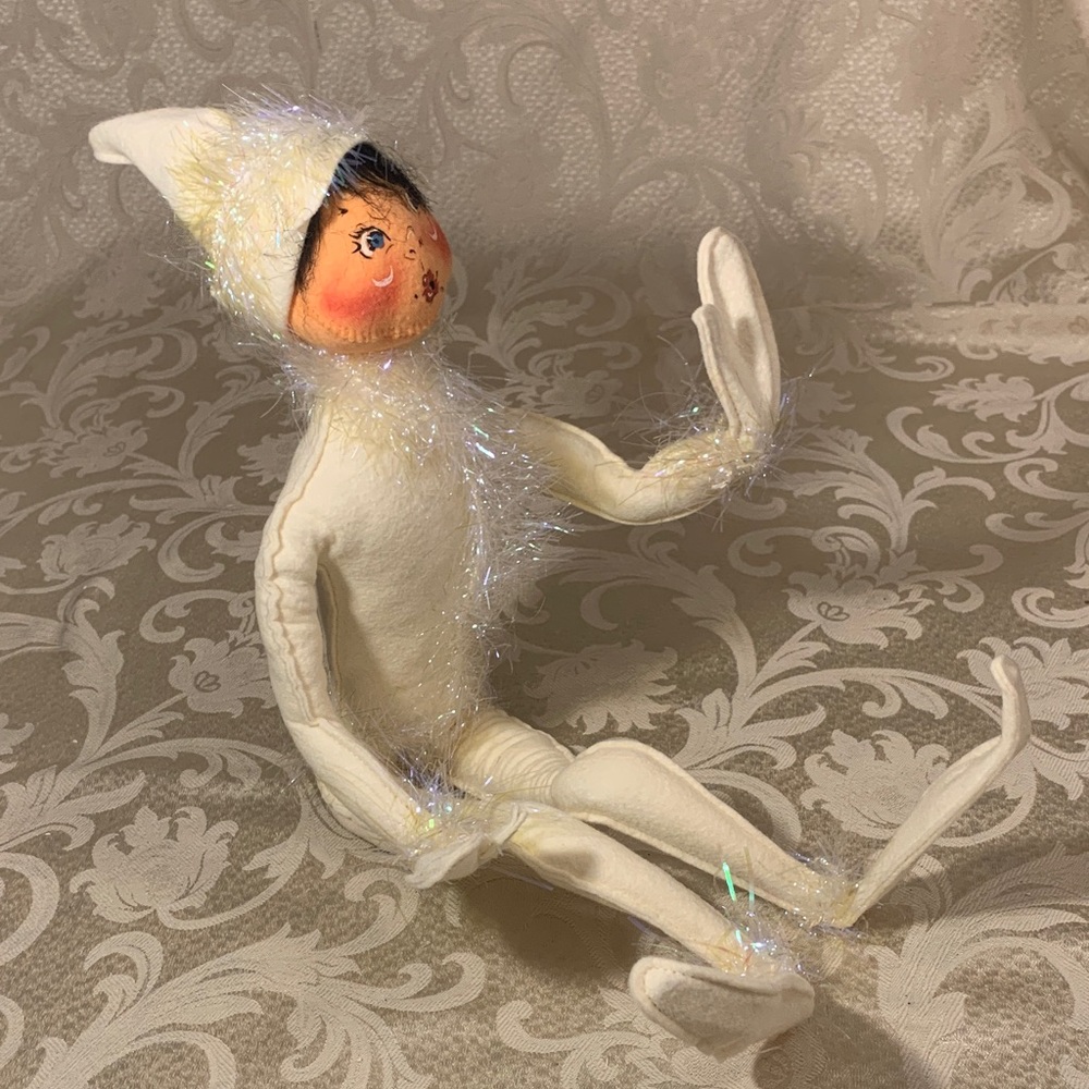 Vintage 22” ANNALEE  WHITE FROSTY WINTER TINSEL ELF DOLL - Picture 5 of 8